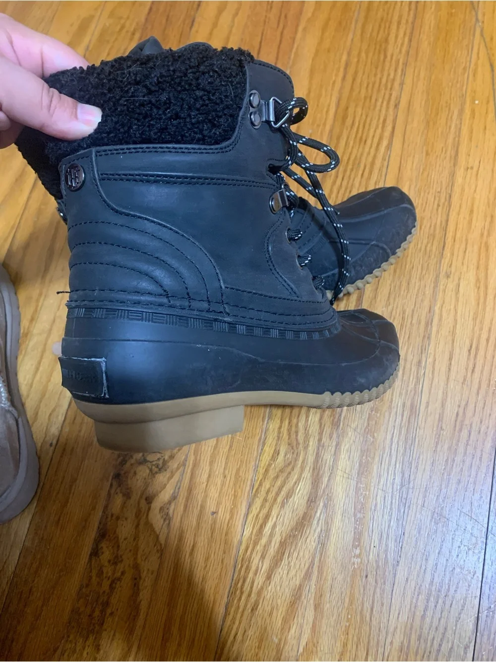 Tommy Hilfiger Black Lace-Up Women's Winter Rain Boots